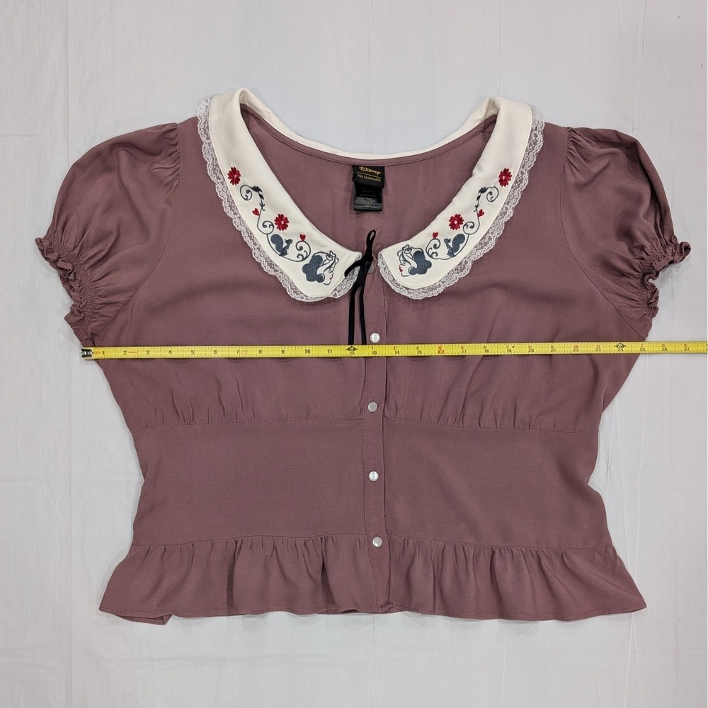 Disney Her Universe Snow White Top Mauve Empire Waist Peplum Smocked Embroidered - Picture 7 of 10
